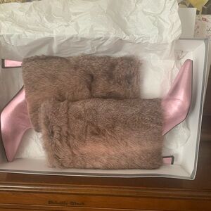 Pollini NWB $1300 real fur and leather boots heels ax 38